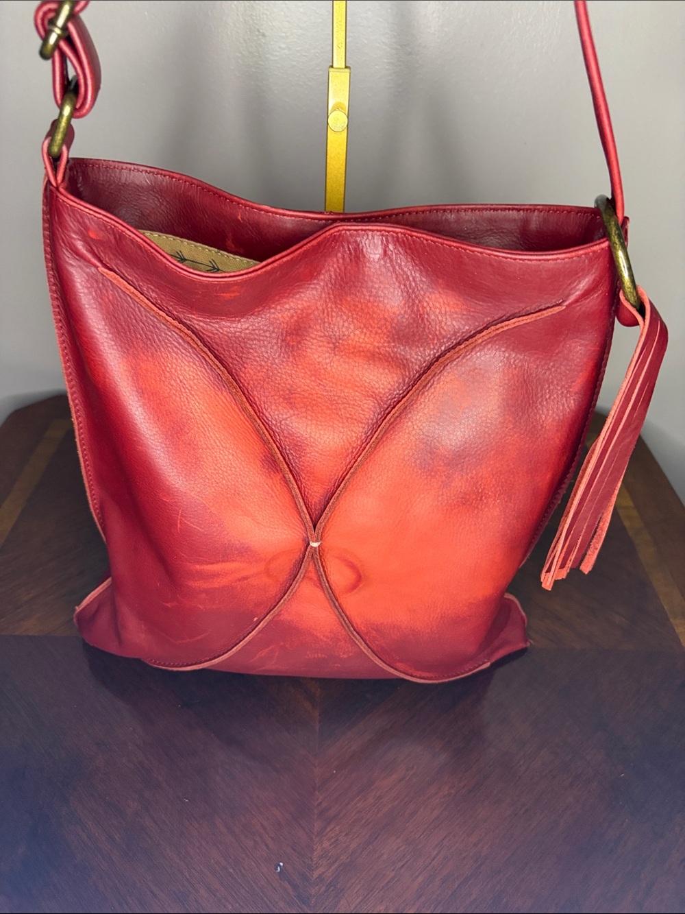 Lisa Leonard Red Leather Shoulder Bag with Tassel Accent